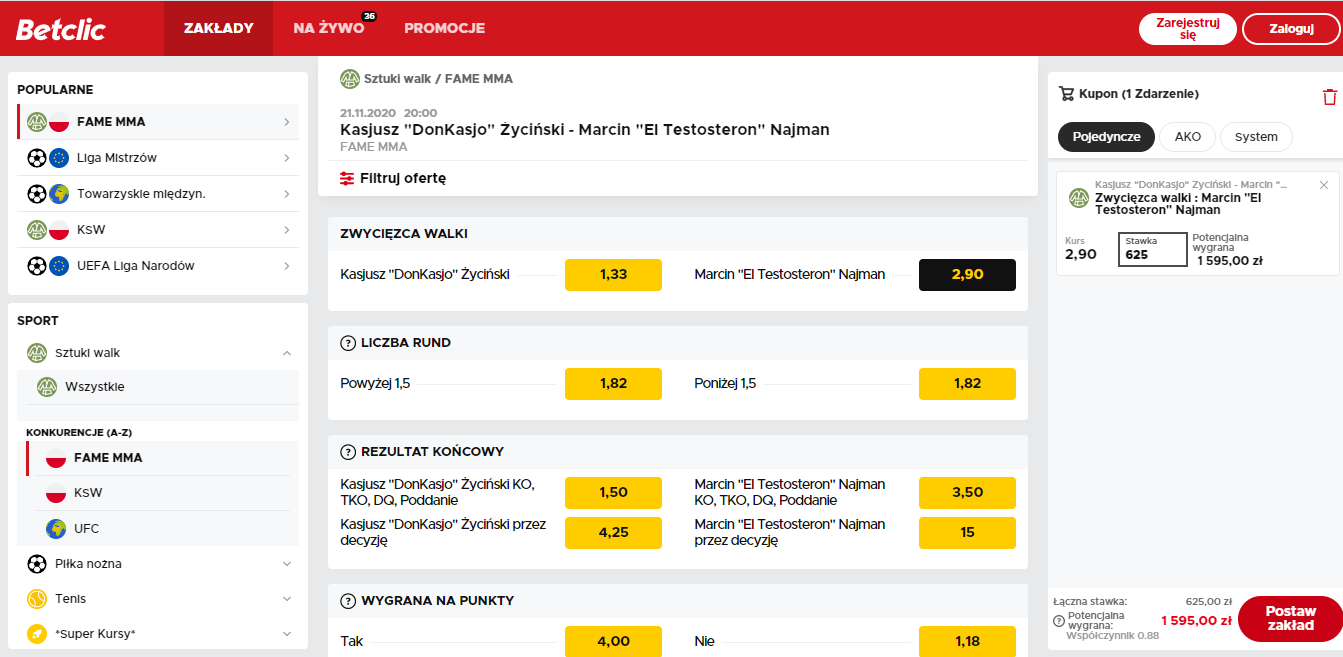 jak postawić zakład FAME MMA 8